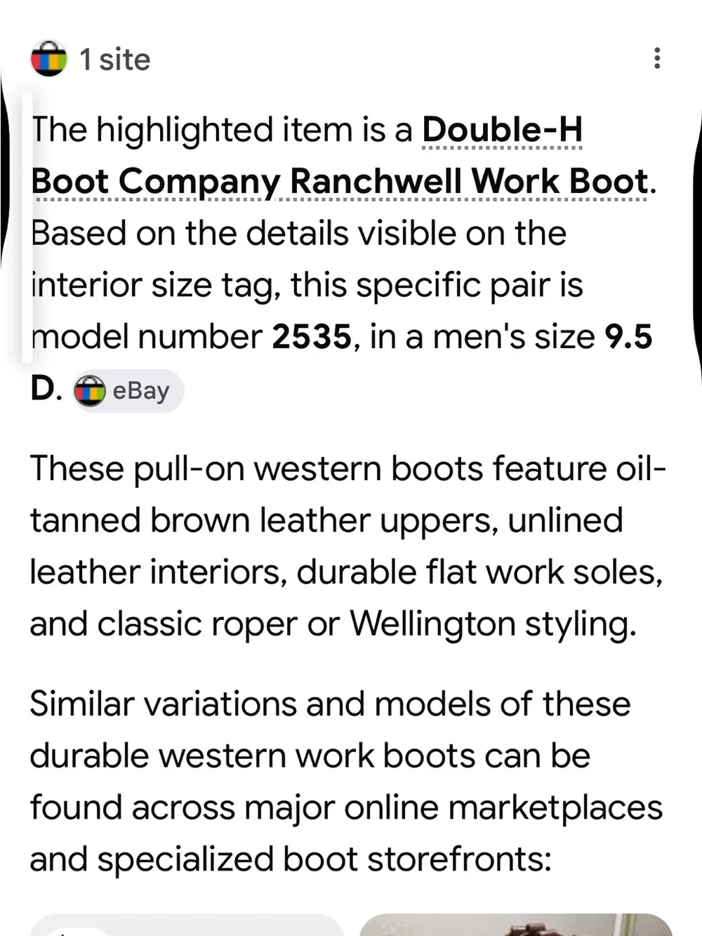 Double H Brown Leather Men's Pull-On Work Boots size9.5
